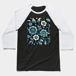 Teal Floral Illustration Baseball T-Shirt